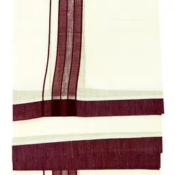 yettalan YETTALANMens Fancy Border 100% Cotton Cream Dhoti 4.00 Meters Double Mundu/Vesti image 4