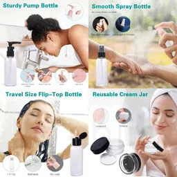 le chiic Leak Proof Portable Toiletry Empty Sprayers Bottle Containers Set 11-Pcs | Cosmetic Toiletries Travel Pouch Refillable Spray Bottles Kit for Lotion Body Wash (‎Black) image 3