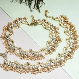 karatcart Gold Plated Moon Shape Kundan Anklet for Women image 3