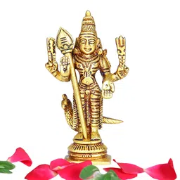 anciently Murugan Idol Brass Mini | Mini Lord Murugan Statue | Karthikeyan Idol | Mini Murugan Silai Brass 8 CM Height Brass Gold Colour 1 Piece, Religious image 1