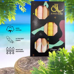 juno luxe Cotton Handkerchiefs, 33 x 33 cm, Geometric Print, Yellow Pink Brown, Pack of 6 image 5