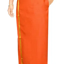 tuni mani (FRD Men's Cotton Welcro Pocket Dhoti, Gold Zari border/Adjustable for all Waist (28-44) Inches image 1