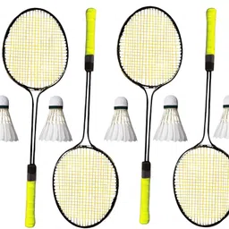generic Badminton Set with 4 Racquets, 6 Feather Shuttlecocks, 1 Net image 1