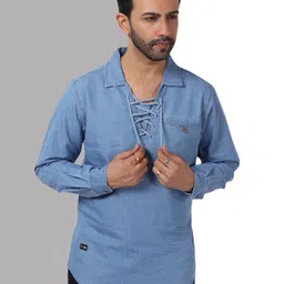 d... finish Men's Denim Casual Short Kurta | Men Denim Kurta image 5