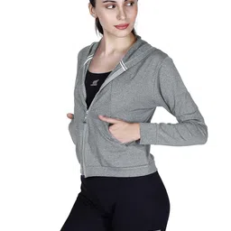 laasa Women's JUST-DRY Full Zip Crop Jacket (Grey Melange image 3