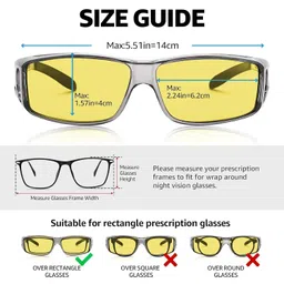 spiderjuice 1Pc Warp Around HD Vision UV Protection Day and Night Driving Bikes and Car Anti-Glare Polarized Fit Over Prescription Goggles Glasses Sunglasses Chashma specs for Men Women Unisex image 4