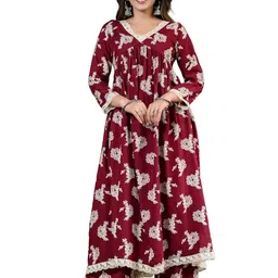 daevish Rayon Women Floral Print V Nack A-line Kurta, Palazzo Set | Kurta Pant Set For Women | Women Ethnic Set image 1