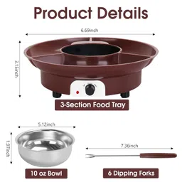 VAlinks Electric Chocolate Melting Pot Chocolate Fondue Pot Set 3-Section Serving Trays with 6pcs Dipping Forks Perfect for Chocolate Cheese Desser Housewarming Christmas Party Gifts (Brown) image 2