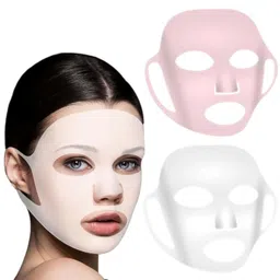 Xfopz 2 Pieces Reusable Facial Mask Cover Silicone Skin Mask Moisturizing Face Wrap for Sheet Prevent Evaporation Masks Face Care Tool image 1