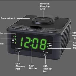 HANNLOMAX HX-208Wi CD/MP3 Player with Alarm Clock Radio, Wireless Charger, FM PLL Radio, USB Ports for MP3 Charging and Playing, 1.2" Green LED Display, Dual Alarm, image 5