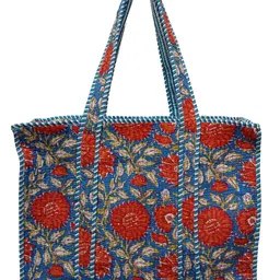 art world Cotton Printed Tote Bag,Hand Bag Multicolor Quilted Hand Block Floral Printed Women's Carry Bag Shoulder Shopping Tote Bags 18x5.5x16 Inch image 1