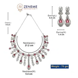 zeneme Rhodium-Plated American Diamond Studded Teardrop Tasselled Necklace With Earrings Jewellery Set For Girls and Women image 5