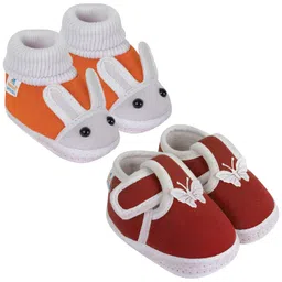 neska moda Pack of 2 Unisex Baby Booties For 6 To 12 Months (Maroon,Orange) image 1
