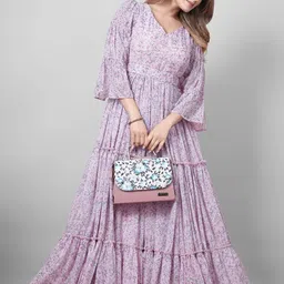 odd by chansi trendz ODD BY chansi TRENDZWomen's Purple Georgette V-Neck Flared Maxi Length Indo-Western Gown image 2