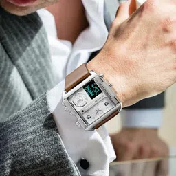 feice Wathes for Men Digital LED Analog Quartz Wristwatch Business Men’s Watch Multifunction Square Chronograph 24H Calendar Leather Band Unique FK030 Watch Large Dial Watches image 4