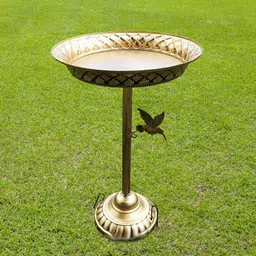 THE STYLE SUTRA Bird Bath Drinker Plate with Stand Metal Garden Birdbath for Home Yard Patio Gold image 3