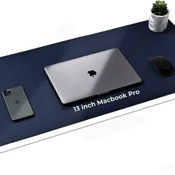 V-CUBE DESIGNS Premium Vegan Leather Desk Mat 90X45cm 2.4mm Thick&Padded|Laptop Mat/Extended Mouse Pad/Stitched, Reversible, Sturdy Deskspread with High Tear/Peel Strength|Anti-Slip,Splash-Proof|Blue image 2
