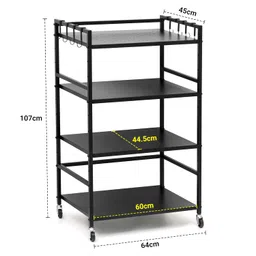 Livzing 4 Tier Metal Dish Rack Height Adjustable Microwave Stand with Hanging Plastic Hooks OTG & Oven Stand Cabinet Microwave Rack with Rolling Wheels Kitchen Dish Organizer Tiered Shelf - Black image 2
