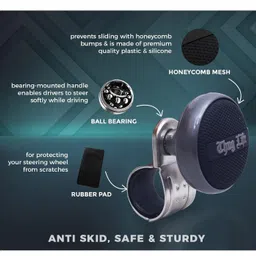 Steering Wheel Knob, by Detachi Silicon Power Handle, Universal Steering Wheel knob With Metal Ball Bearing With Rubber Pad & Easy Installation-Suitable for All Cars - Grey image 3