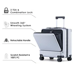 the clownfish Jetsetter Series Carry-On Luggage Polycarbonate Hard Case Suitcase Eight Spinner Wheel 14 Inch Laptop Trolley Bag With Tsa Lock&Usb Charging PortGrey (47 Cm-18.5 Inch), H-47 Centimeters image 4