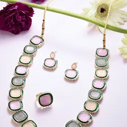 zaveri pearls Multicolor Artificial Stones Long Necklace Earring & Ring Set For Women-ZPFK18681 image 2