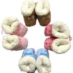 Baby Woolen Fur Booties (Pack of 6 Pairs) 0-1 Year Olds Kids. image 1