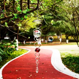 a.d.fresh A.D FRESH Gazing Ball Spiral Tail Wind Chime| Stainless Steel Wind Spinner with Crystal Ball| Indoor Outdoor Wind Chime Decoration| Hanging Wind Bell for Garden, Patio, Porch, Bedroom_Big image 5