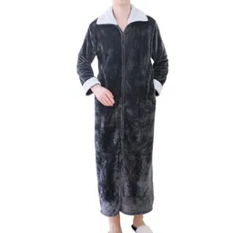 the style sutra Wearable Blanket Sweatshirt Long Zipper Front Nightgown Thick Onesie Pajamas Men Grey Green 3XL image 2