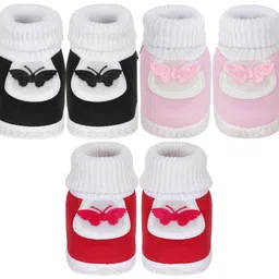neska moda 6 To 12 Months Baby Boys & Girls Pack of 3 Pair Cotton Butterfly Booties image 2