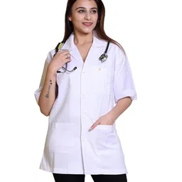 comfy sparrow Half Sleeve Lab Coat with 3 Pockets - Ideal for Medical and Scientific Professionals Lightweight and Breathable Lab Coat - Day Comfort image 2