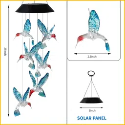 generic The Home Remedy Humming Bird Solar Power Outdoor Wind Chime | Home & Balcony Decoration | Gift Item | Feng Shui | Waterproof | Positive Energy Items For Home | Blue - Acrylic image 5