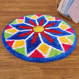 StromX Decorative Anti Slip Cotton Rangoli Shaggy Door Mat | Floor Mat for Your Bathroom, Kitchen, Home, Door Entrance & Living Room (24X24 Inches, Multi), Round… image 1