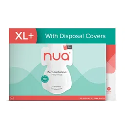 Nua Ultra-Safe Sanitary Pads For Women | 50 Ultra Thin Pads | Heavy Flow - XL+ | Safe on Skin | Toxic-Free & Rash-Free | Unscented | 50% Wider Back| Leakproof | With 12 Disposable Covers| Made Safe image 1