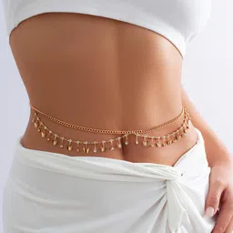 tecokart Dual Layer Metal Belly Chain with Rhinestone Butterflies – Stylish Waist Chain for Women, Perfect for Saree, Crop Tops, Bikinis & More (Fits 26-41 Inches) image 2