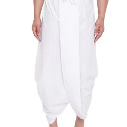 vastramay Men's White Pure Cotton Ready-to-Wear Dhoti Traditional Pattern with Drawstring Waistband for Festive, Wedding, and Casual Wear image 1