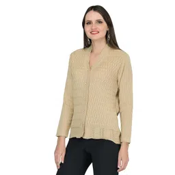 lady willington Women Woolen V-Neck Cardigan in Daffodil - Heavy Fabric Pure Wool Winter Wear, Free Size XXL, Skin image 1