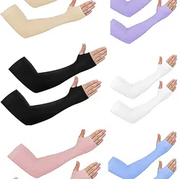 zaysoo Women’s UV Protection Gloves for Bike Riding Long Hand Full Finger Soft Breathable Arm Sleeve (MultiColor Pck:6, Free Size) image 1