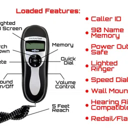 Packard Bell Corded Phone Slimline Handset Telephone Works in Power Outages Lighted Caller ID Speed Dial Landline Phone Wall Mountable - Black image 3