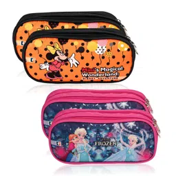 kuber industries Pack of 4 Pencil Pouch | Multi-Purpose Travel Pouch | Waterproof Stationary Bag for Kids | 2 Compartments Utility Pouch | Disney Geometry Box | Multicolor image 1