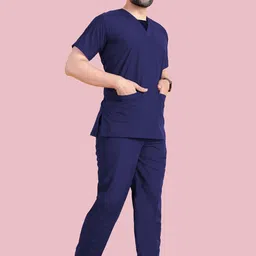 suba V Neck 2 Pockets Unisex Scrub Suit (XXL, Navy Blue) | Set Of Top & Bottom | Half Sleeves | Breathable Fabric | For Doctors/Nurse/Medical Students - 38 Size image 5