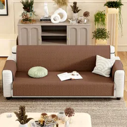 Lukzer 3 Seater Quilted Sofa Cover Mat Walnut Design (350 GSM) | Full Coverage with Arms & Back Belt for Stability | Machine Washable Sofa Runner with Storage Pocket (170-180CM/SC-195-03) image 5