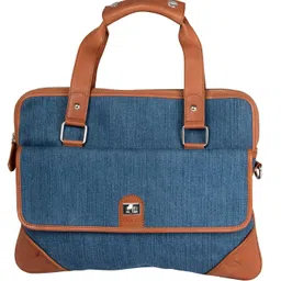 tzaro Canvas Genuine Leather Portfolio Bag - Pacific Blue image 1