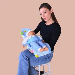 HOOPA 2-in-1 Feeding Pillow with Soft Quilt Mattress (Blue) | Nursing pad | Infant Carrier | Newborn Upto 4 Months | Full Body Support image 3