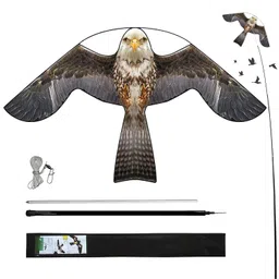 Flerigh Hawk Kite with Pole to Keep Birds Away Garden Farm Defender Decay Scaring Birds Off Professional Anti Bird Device Outdoor Deterrent Eagle Scarecrow Protector for Birds Control image 1