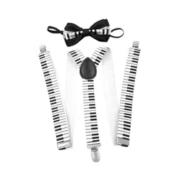 merishopp Mens Suspenders with Bow Tie Elastic for Formal Wear Wedding Performance Piano image 1