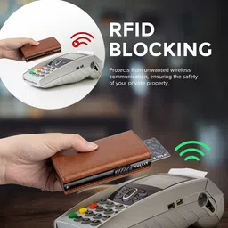 vulkit Men's Leather Magnetic Closure Pop Up Contemporary Card Holder Wallet with Coin Pocket With ID Window (Brown, One Size) image 5