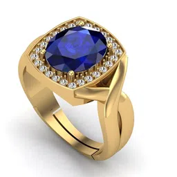 jagdamba gems 18.00 Ratti Certified Original Blue Sapphire Gold Plated Ring Panchdhatu Adjustable Neelam Ring for Men & Women by Lab Certified image 2