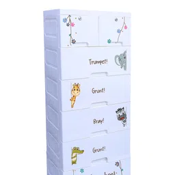 the tickle toe Plastic Chest of Drawers for Kids | 7-Tier Storage Organizer for Clothes, Toys & Essentials | 51L x 33W x 121H cm | Animal Print Dresser Cabinet | Glossy Finish (White) image 5