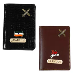 giftheart Combo Pack Personalised Name & Chirm Leather Passport Cover Holder for Men & Women, Best to Gifts image 1