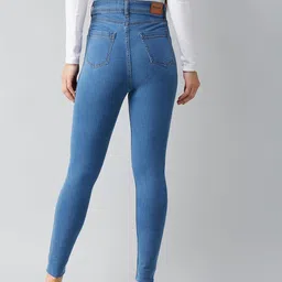 dolce crudo Women's Blue Skinny High Rise Distressed Regular Length Denim Jeans image 4